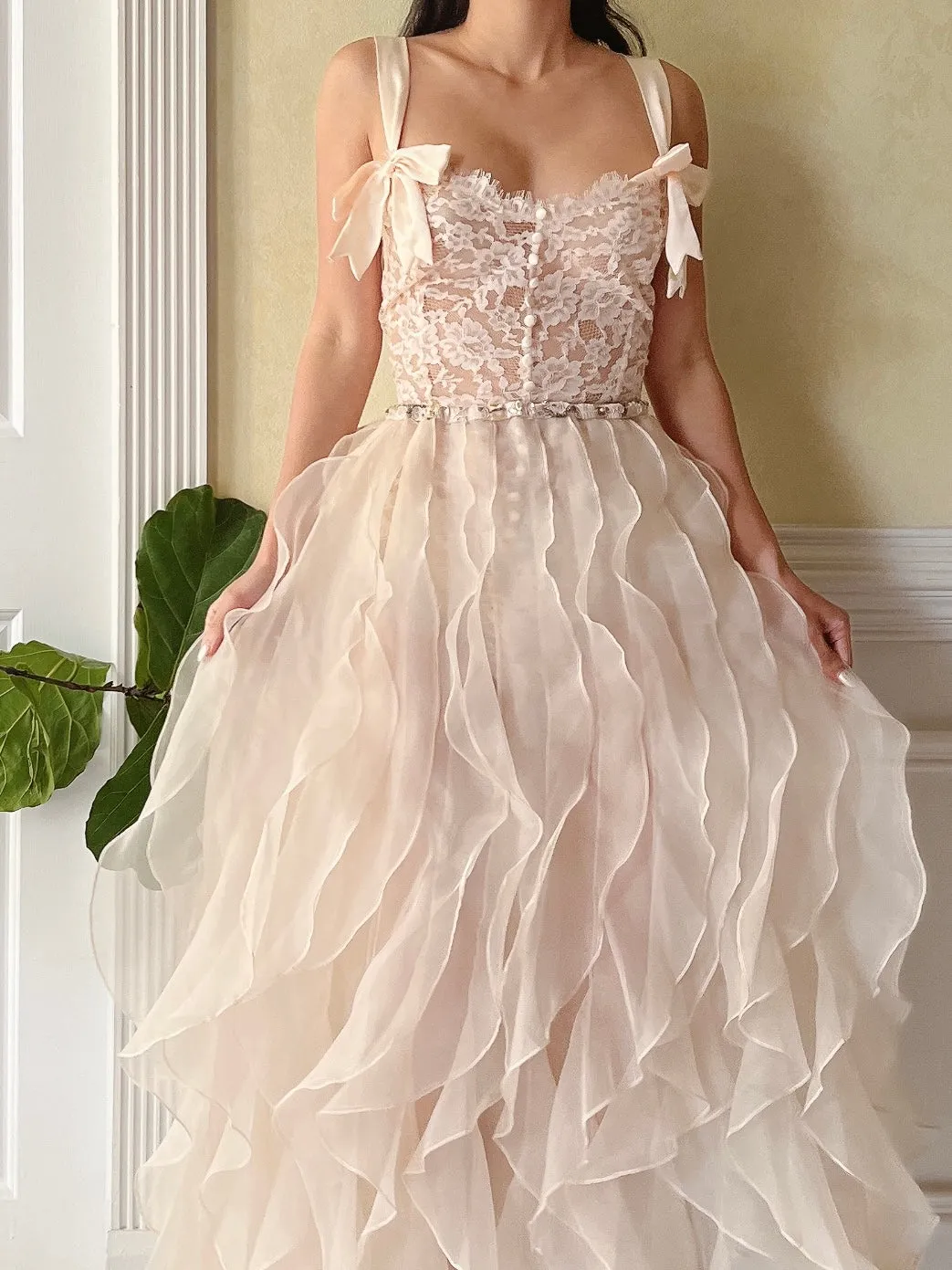Vintage Nude Organza Ruffle Skirt - S-L