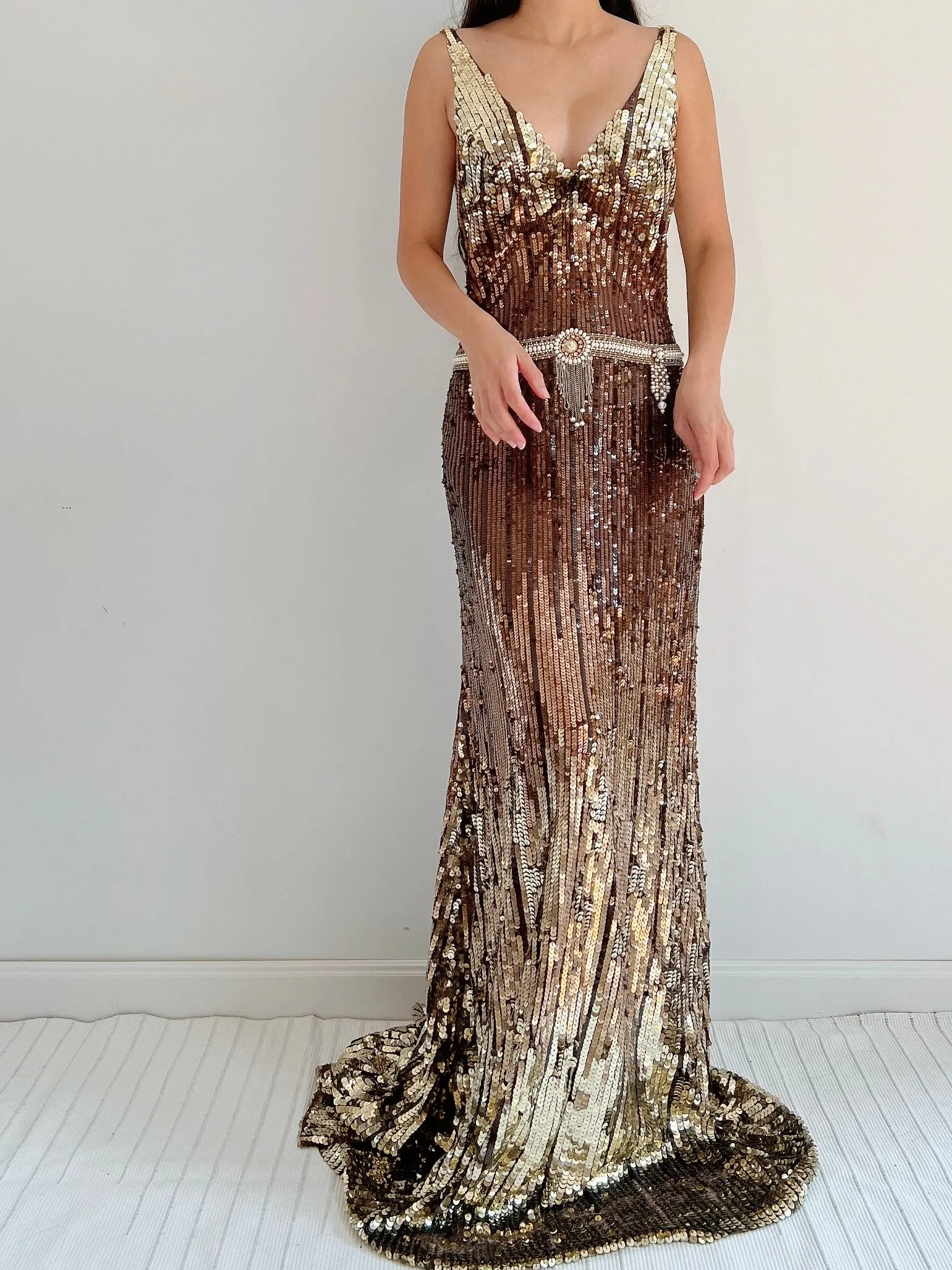 Vintage Reem Acra Sequins Ombre Gown - M