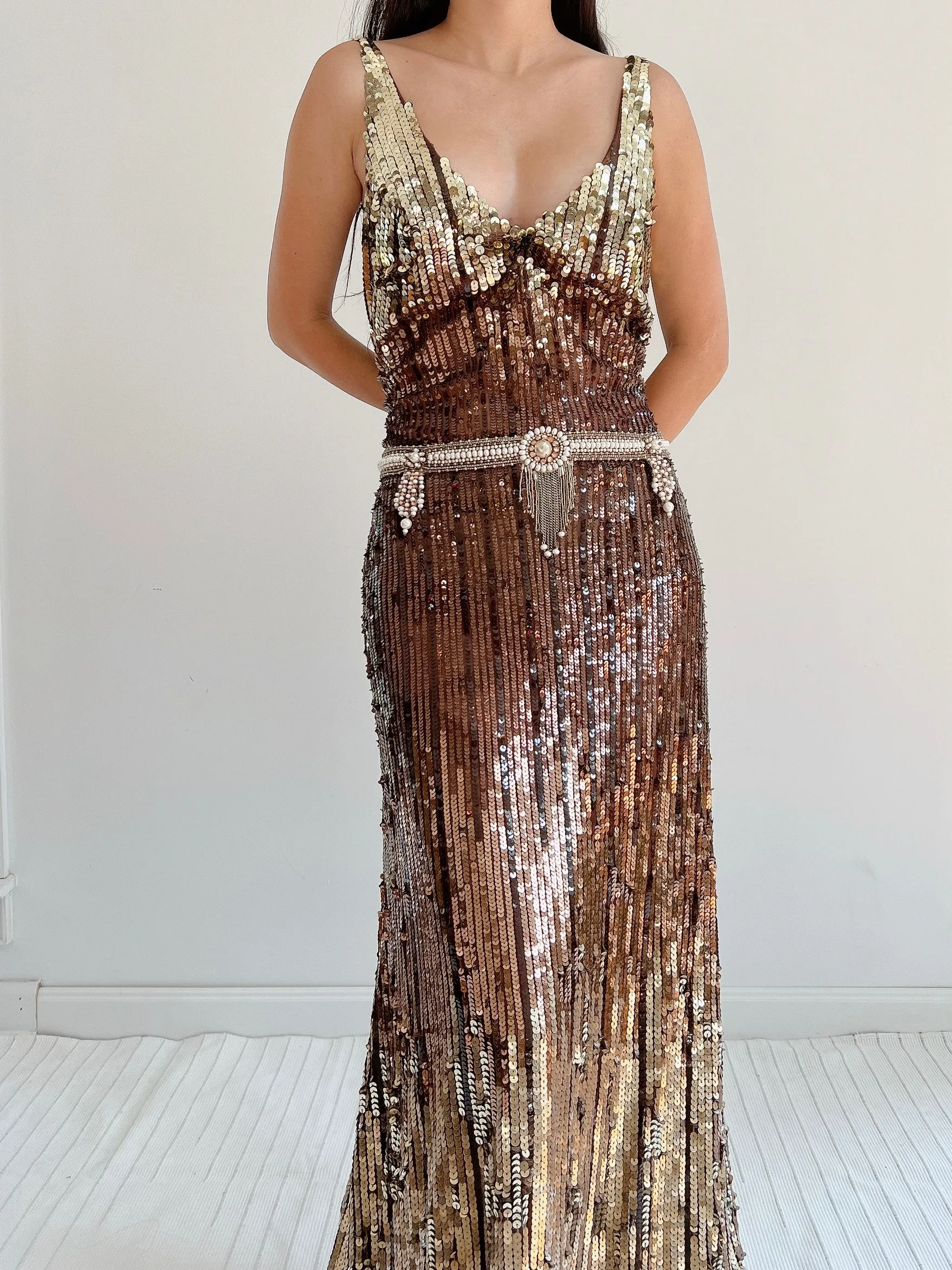 Vintage Reem Acra Sequins Ombre Gown - M