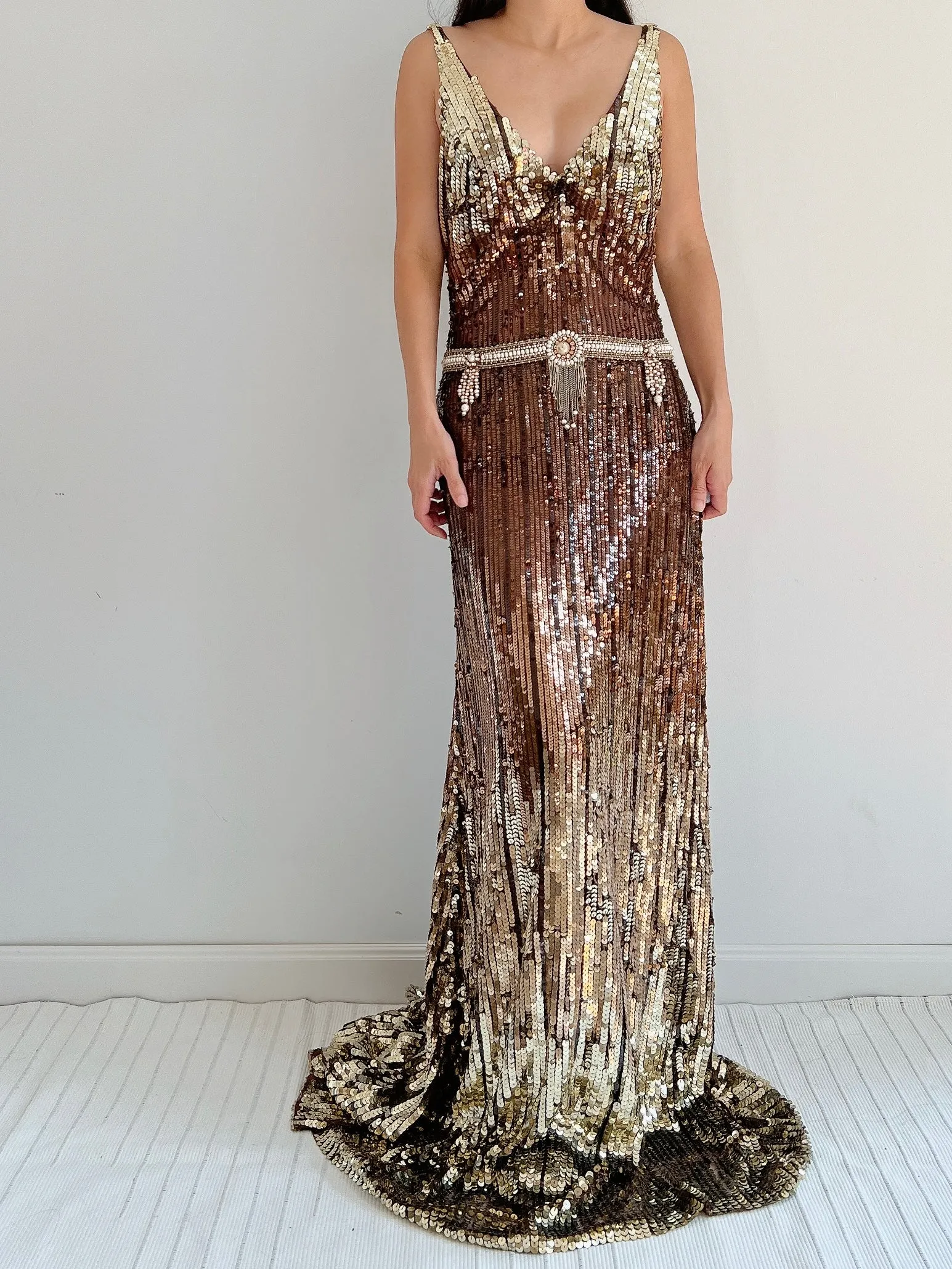 Vintage Reem Acra Sequins Ombre Gown - M