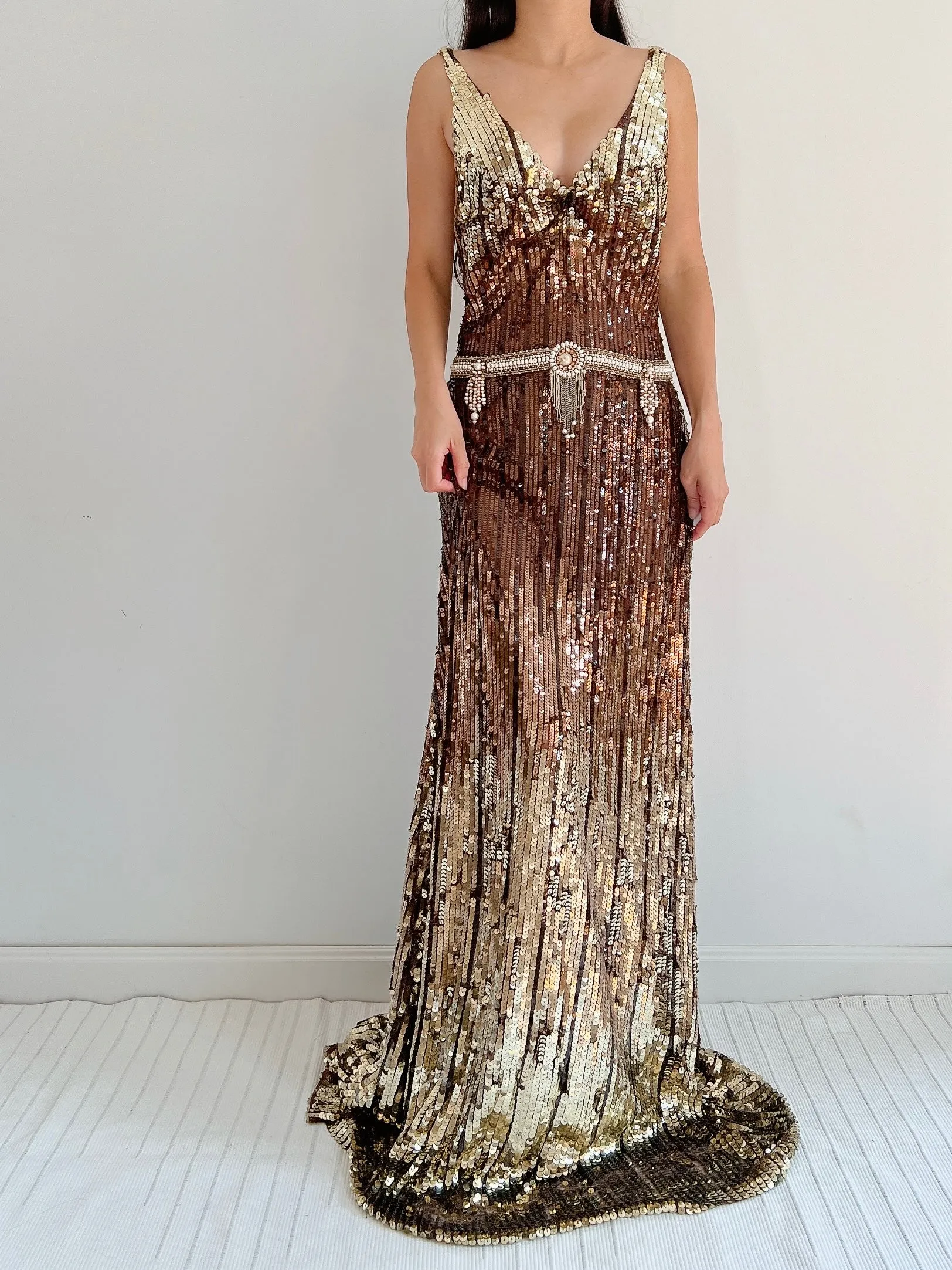 Vintage Reem Acra Sequins Ombre Gown - M