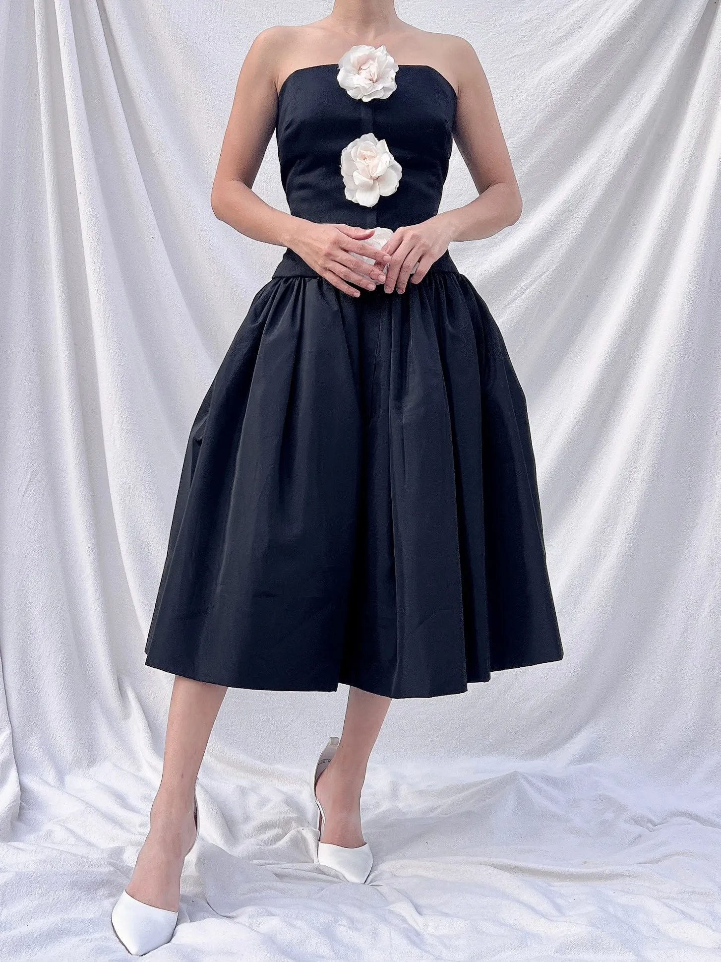 Vintage Silk and Linen Dropped Waist Dress - S/M