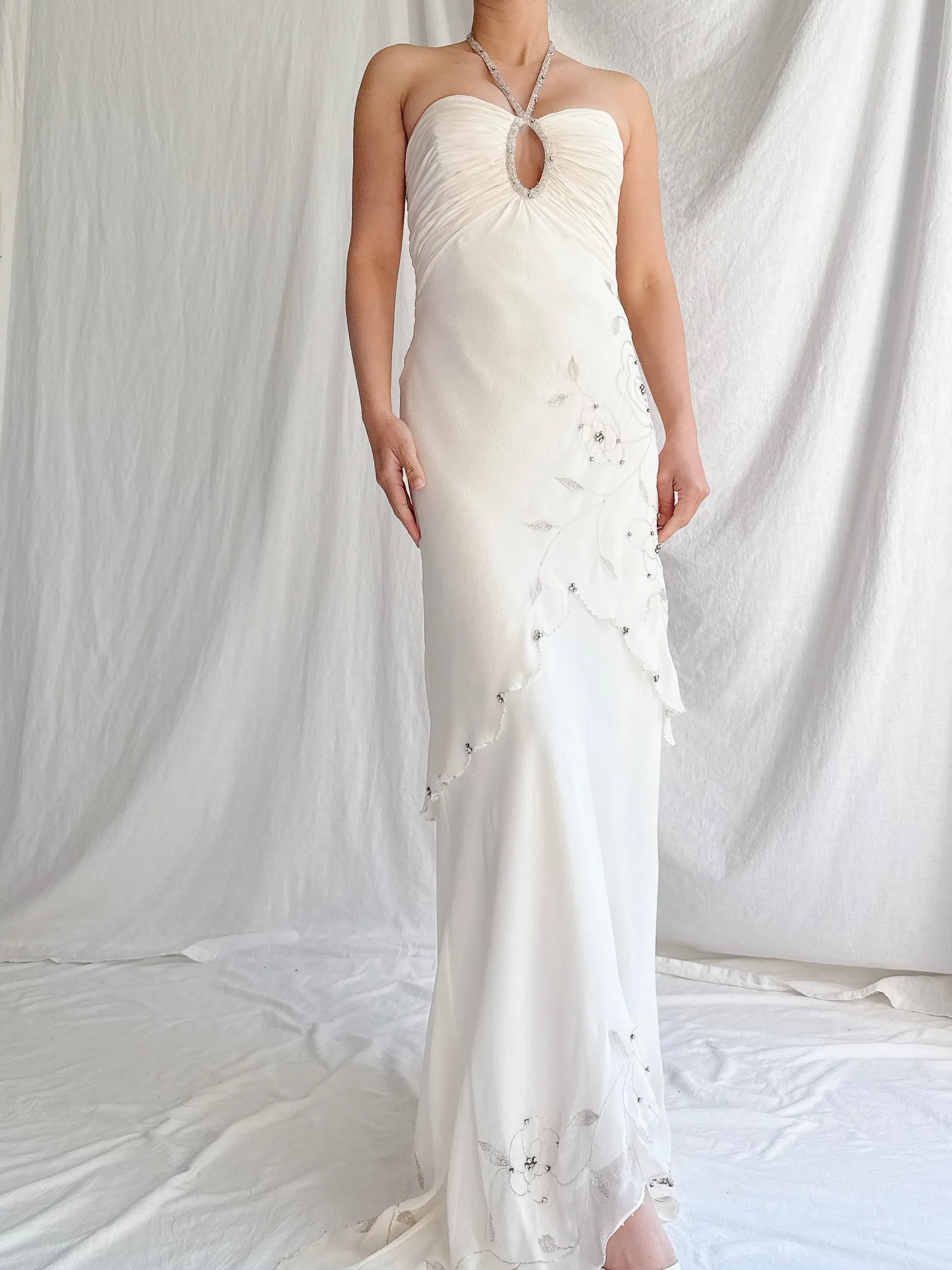 Vintage Silk Chiffon Halter Dress - XS-S
