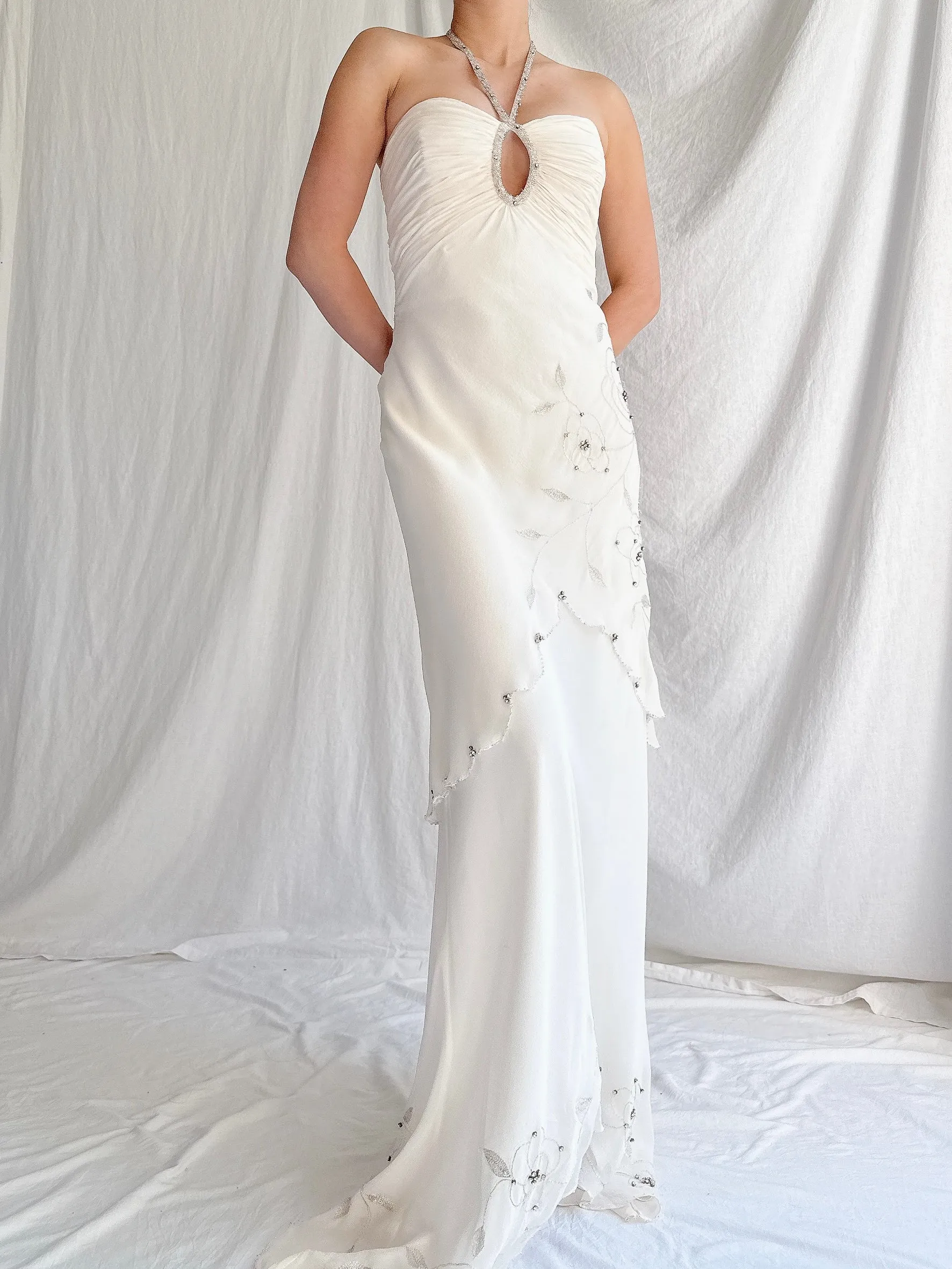 Vintage Silk Chiffon Halter Dress - XS-S