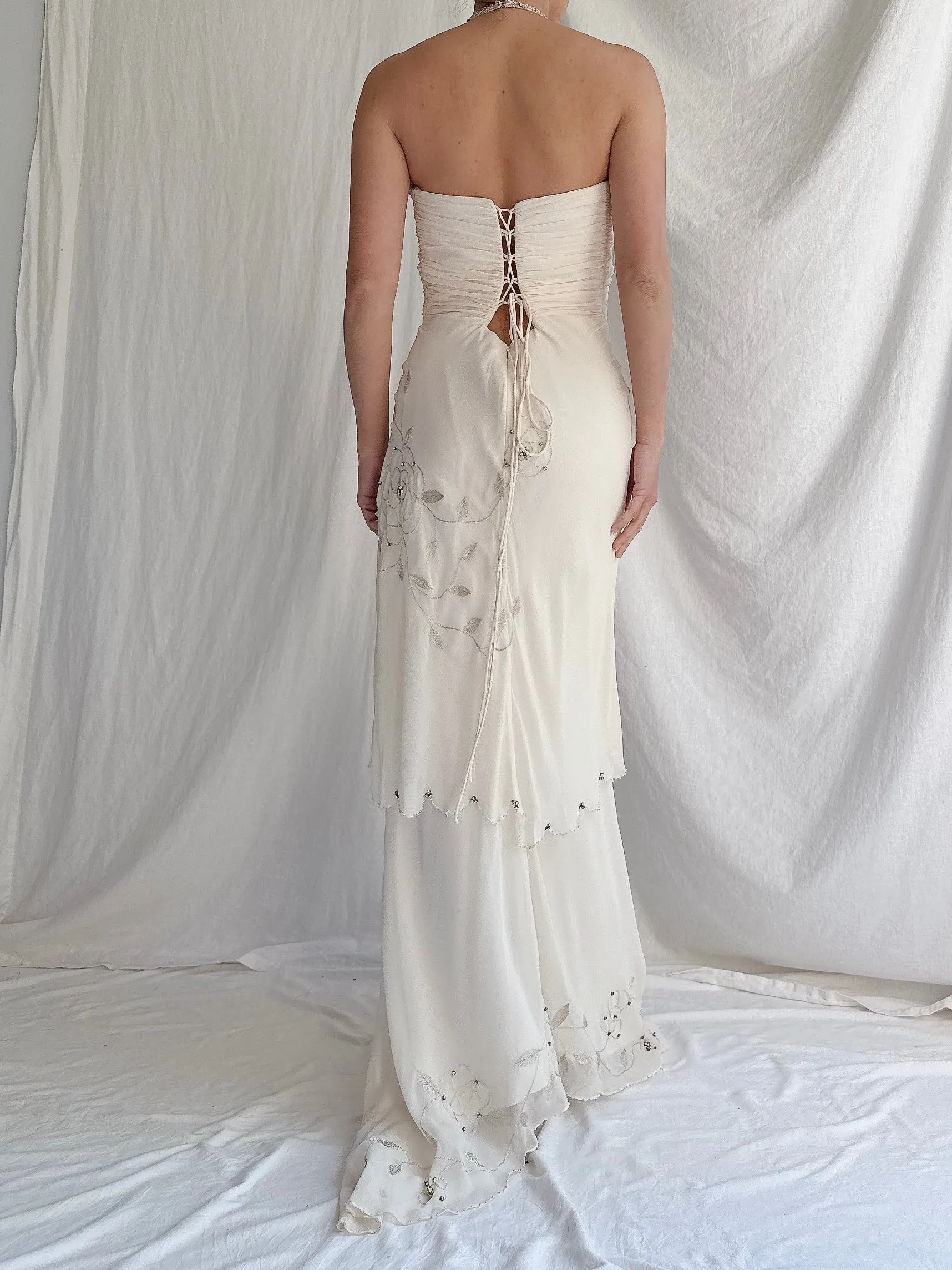 Vintage Silk Chiffon Halter Dress - XS-S