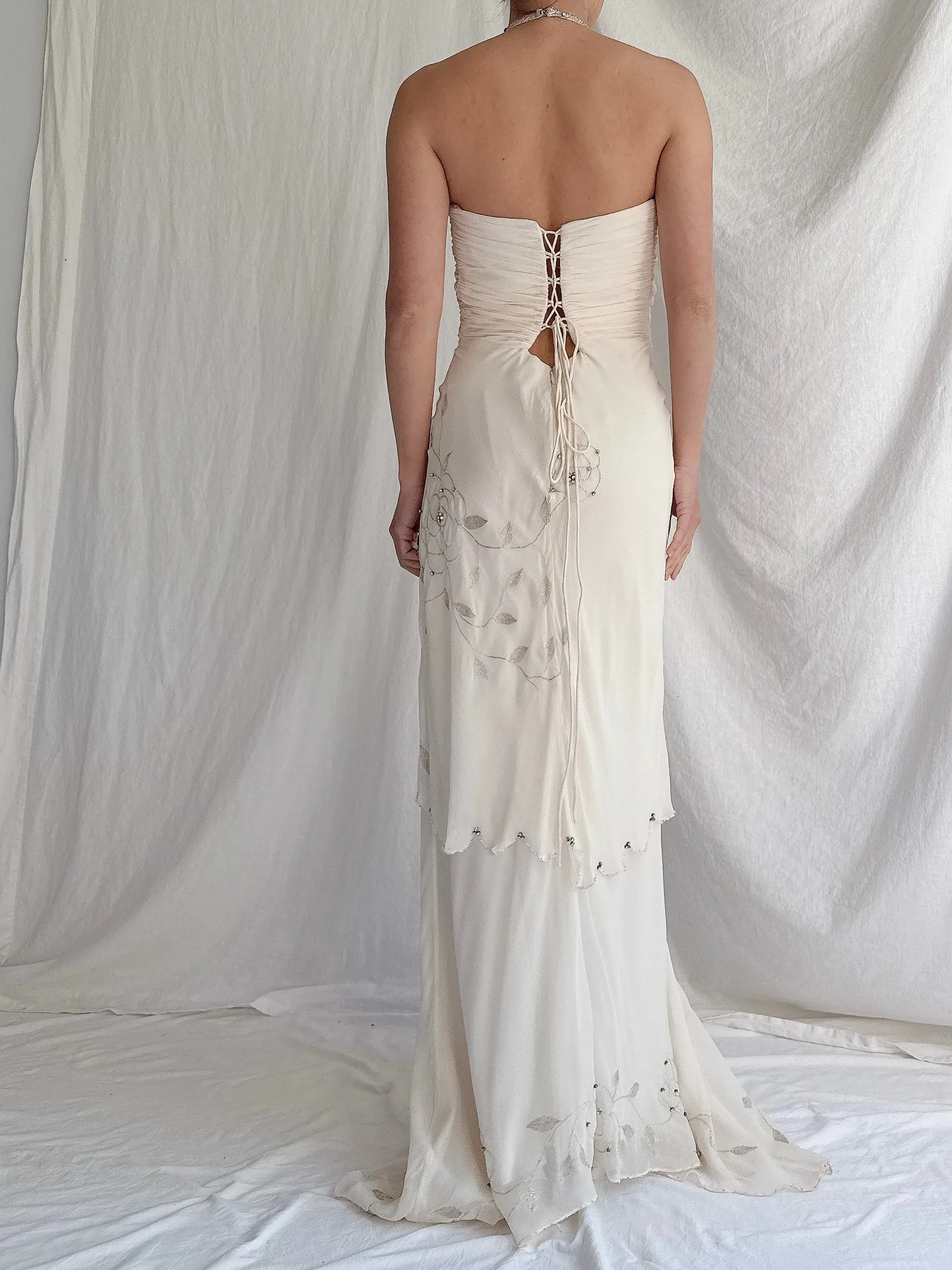 Vintage Silk Chiffon Halter Dress - XS-S