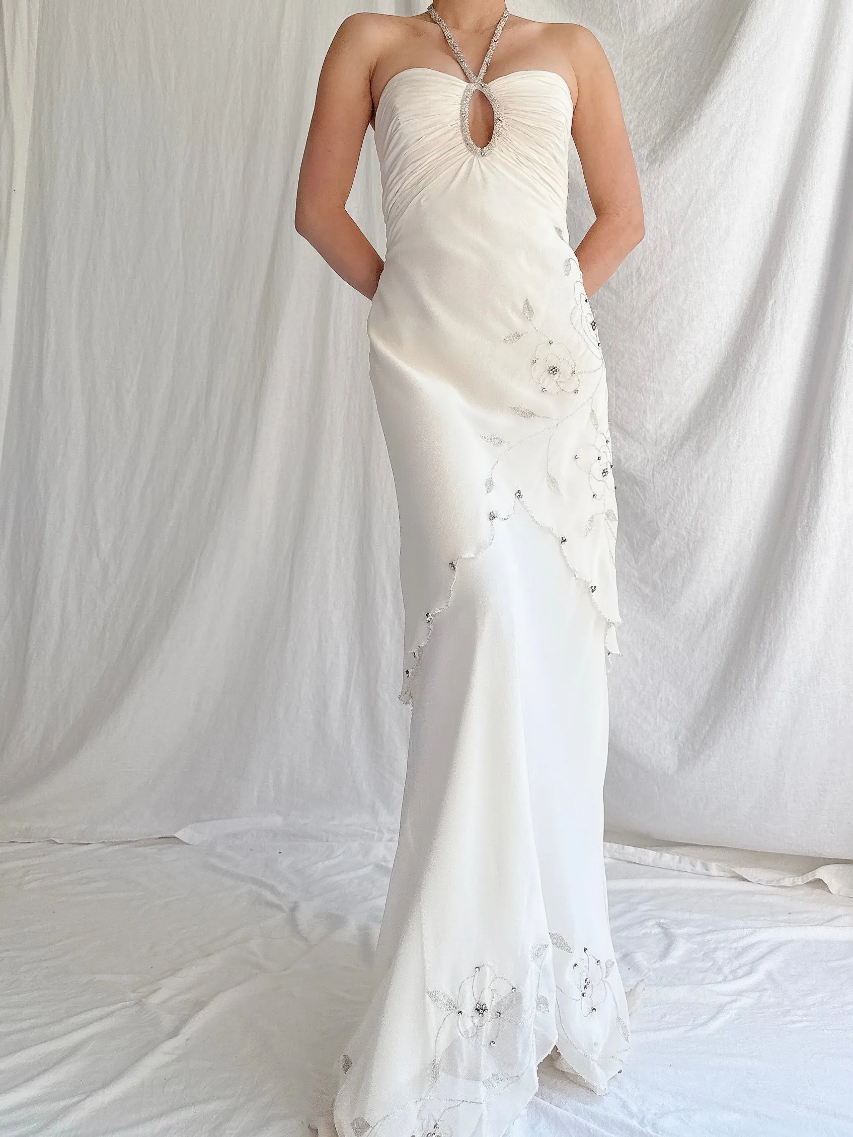 Vintage Silk Chiffon Halter Dress - XS-S