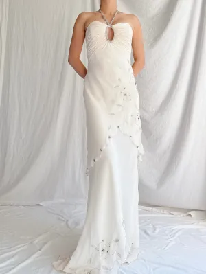 Vintage Silk Chiffon Halter Dress - XS-S