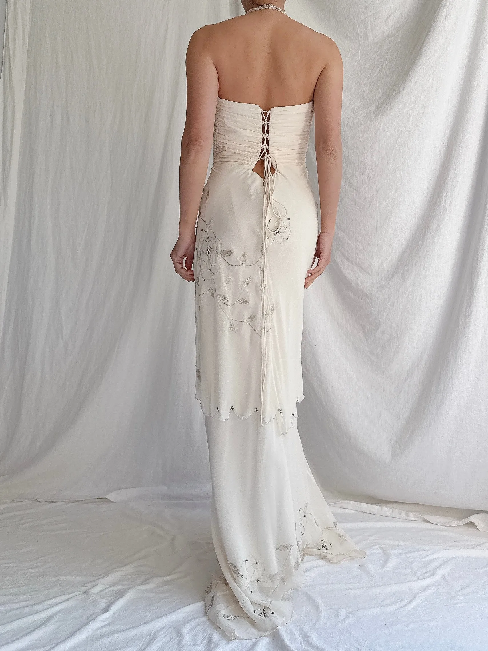 Vintage Silk Chiffon Halter Dress - XS-S