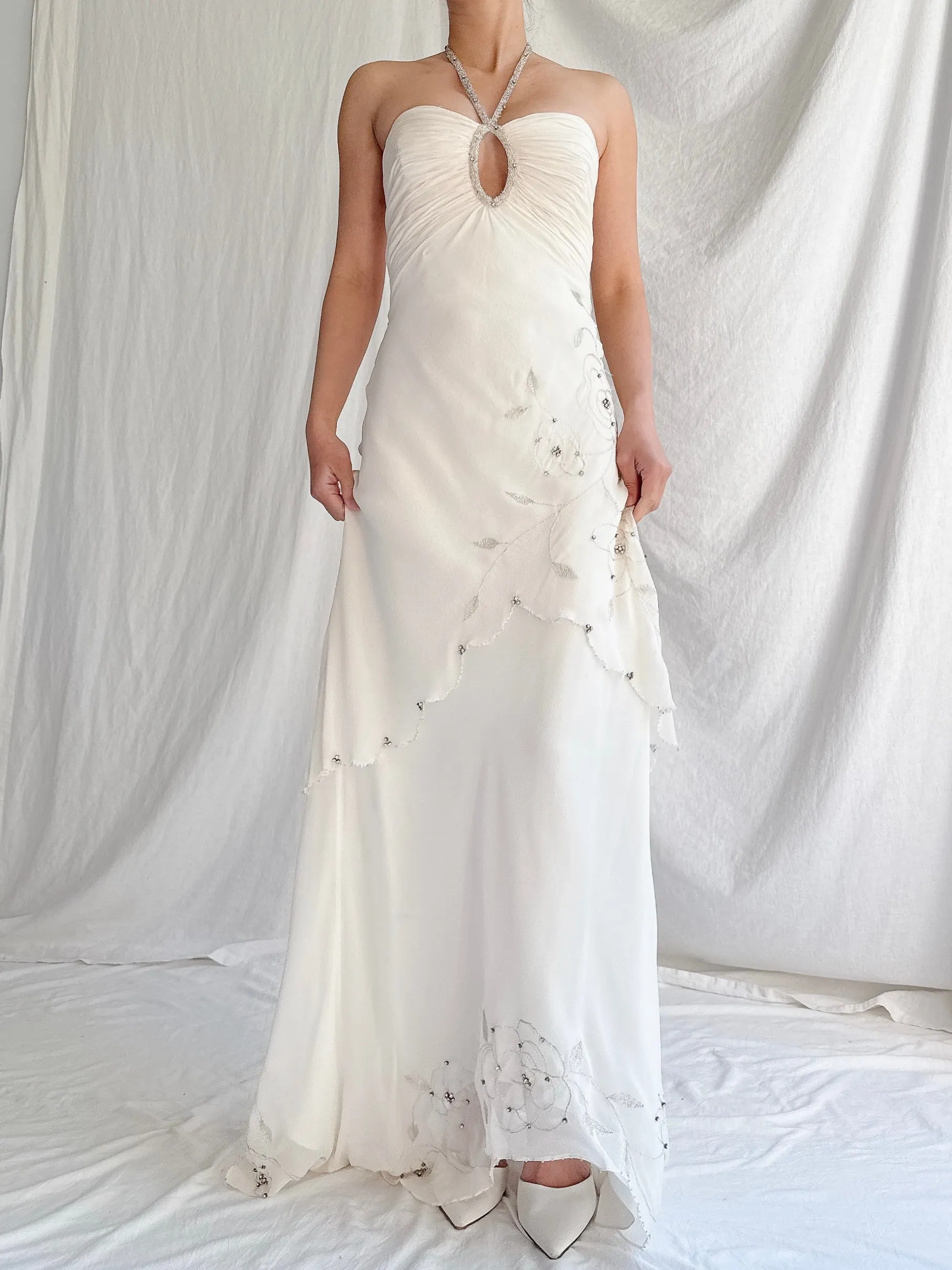 Vintage Silk Chiffon Halter Dress - XS-S