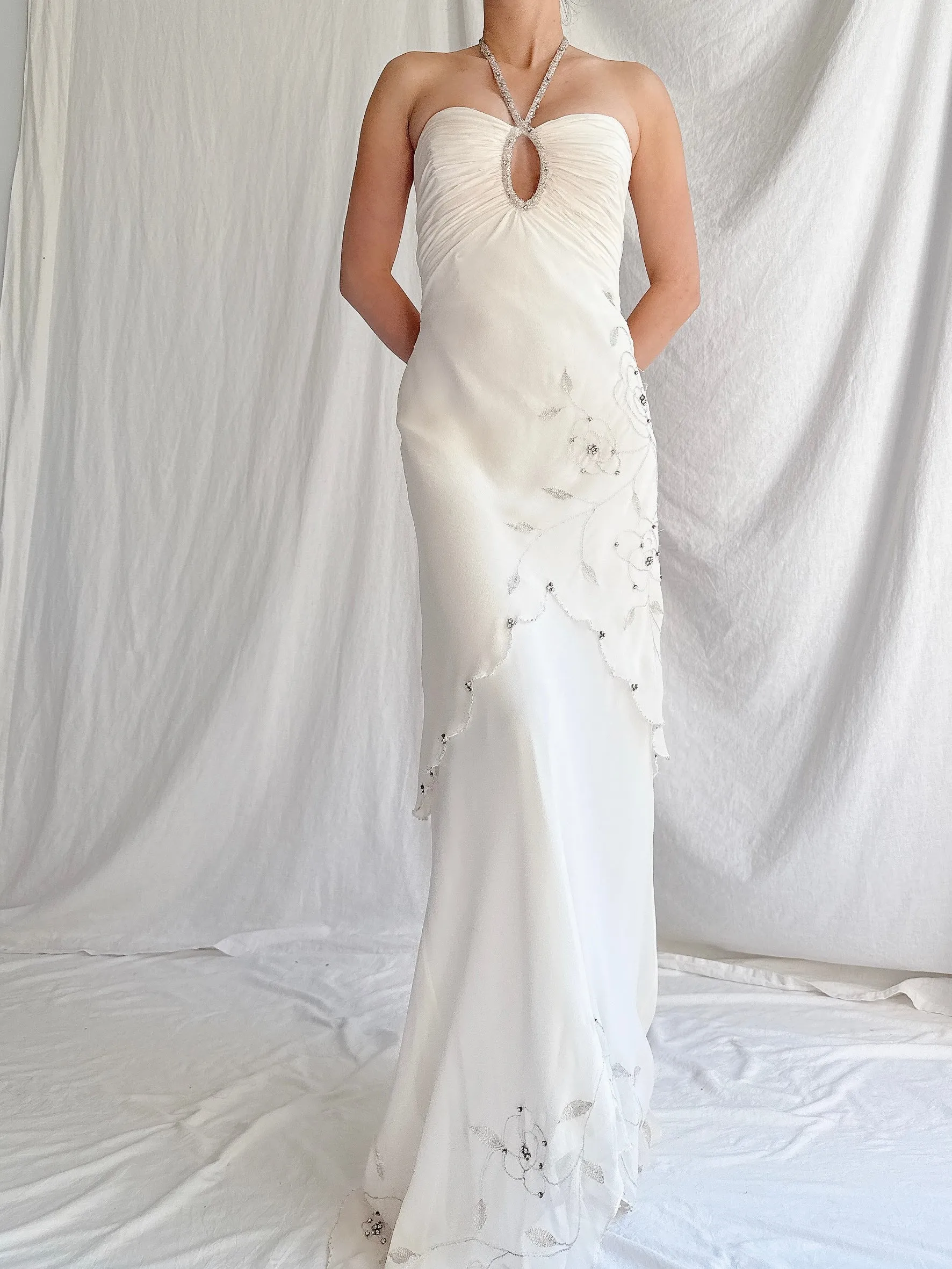 Vintage Silk Chiffon Halter Dress - XS-S