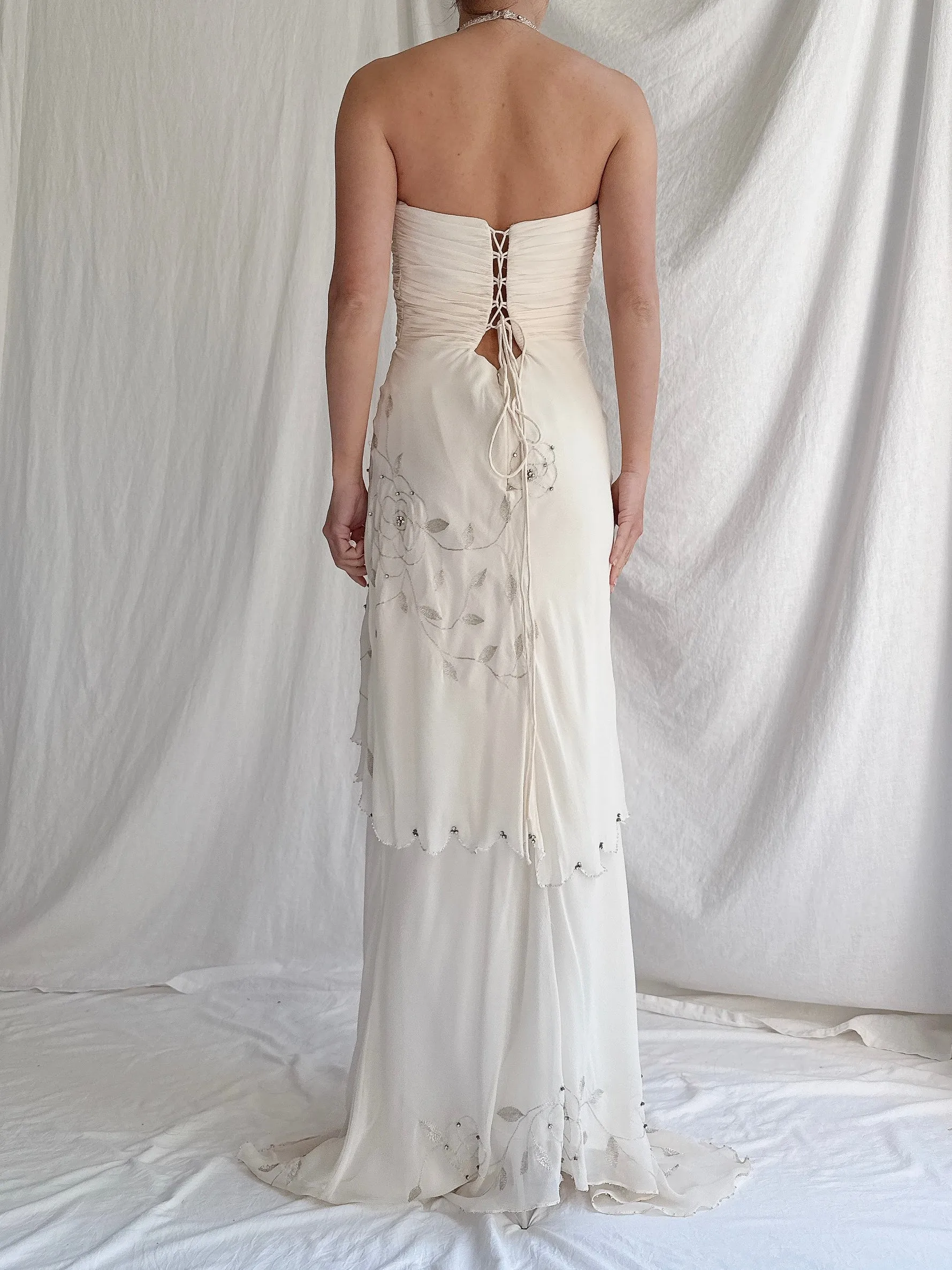 Vintage Silk Chiffon Halter Dress - XS-S