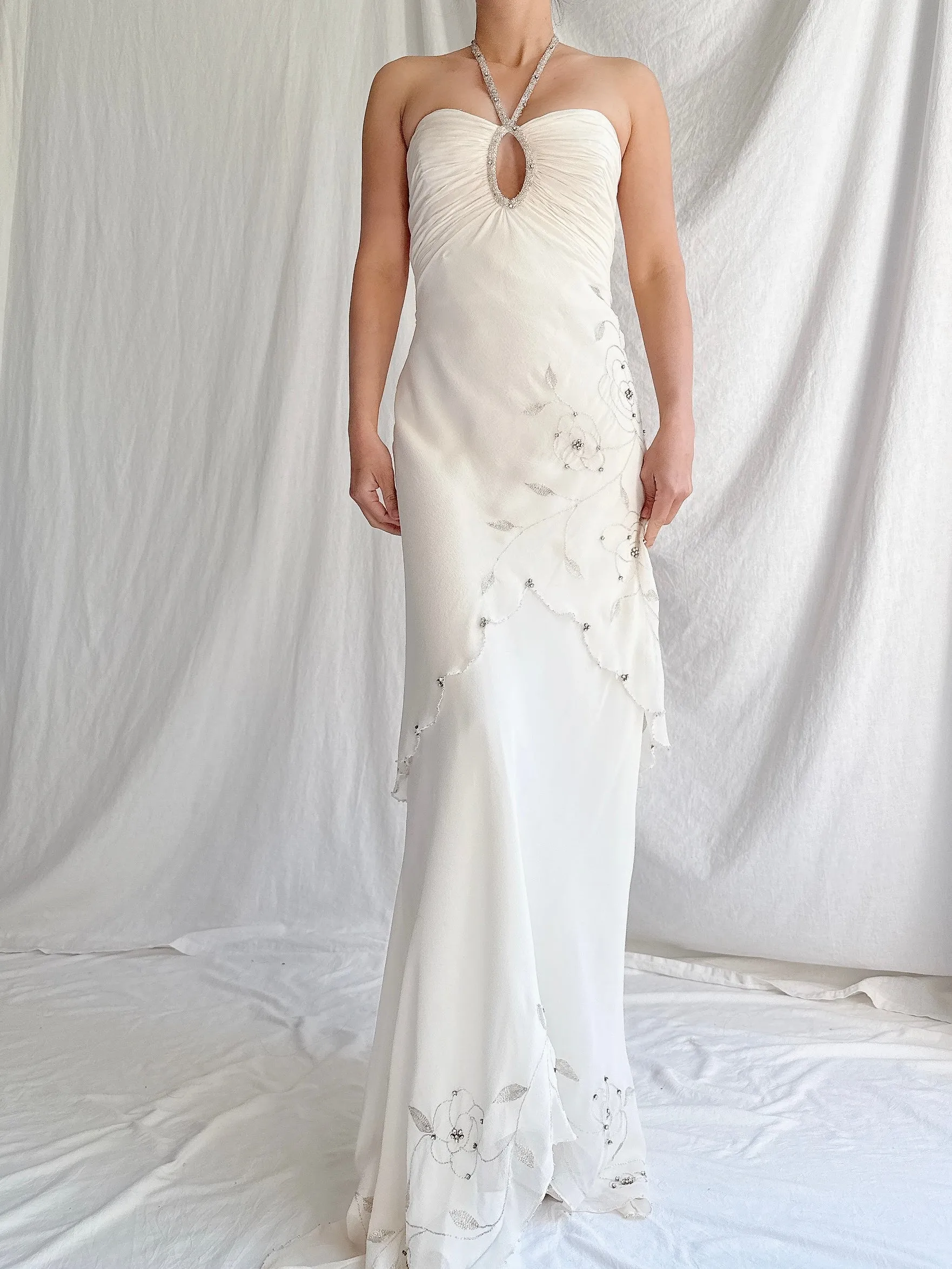 Vintage Silk Chiffon Halter Dress - XS-S