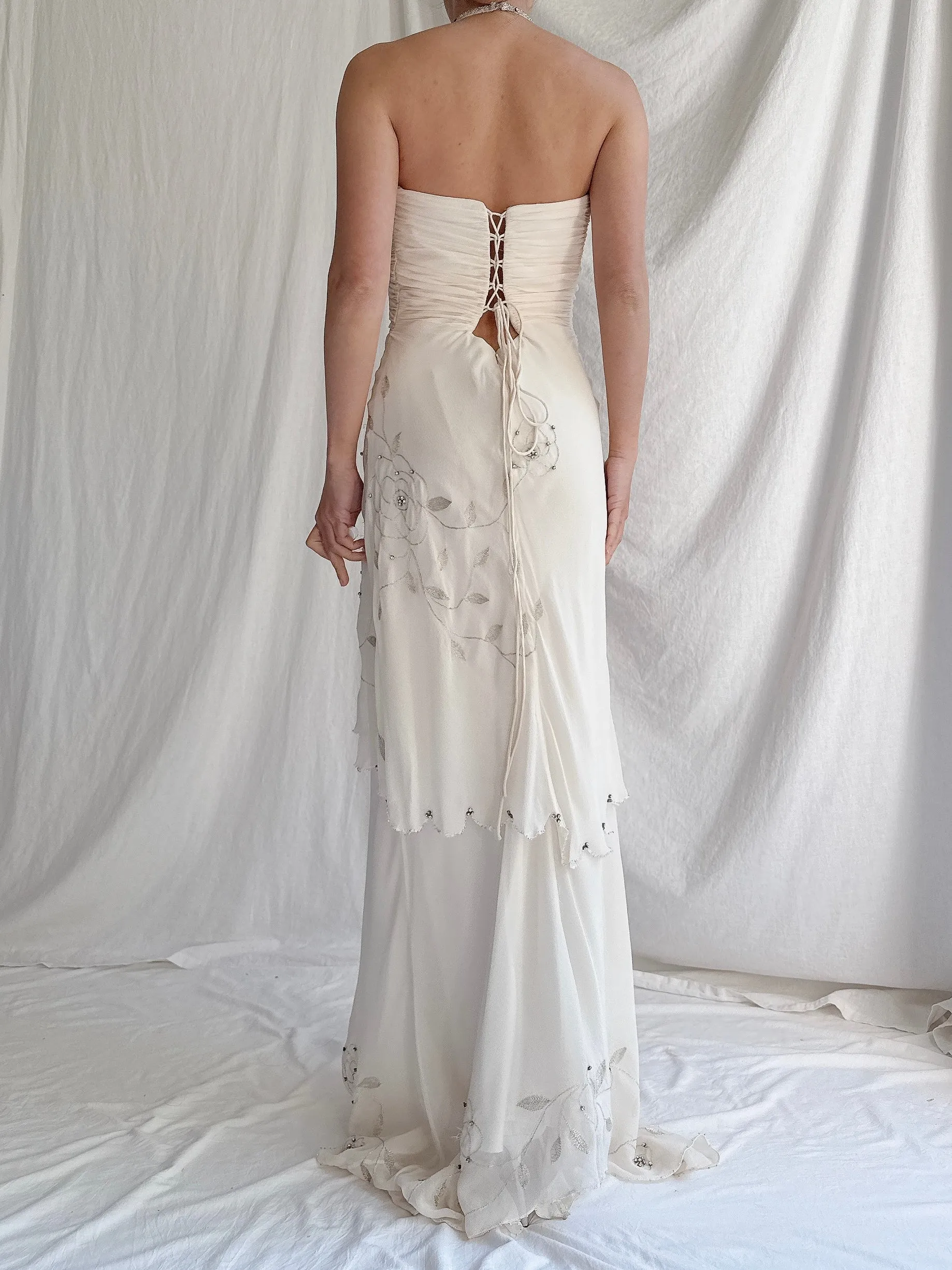 Vintage Silk Chiffon Halter Dress - XS-S