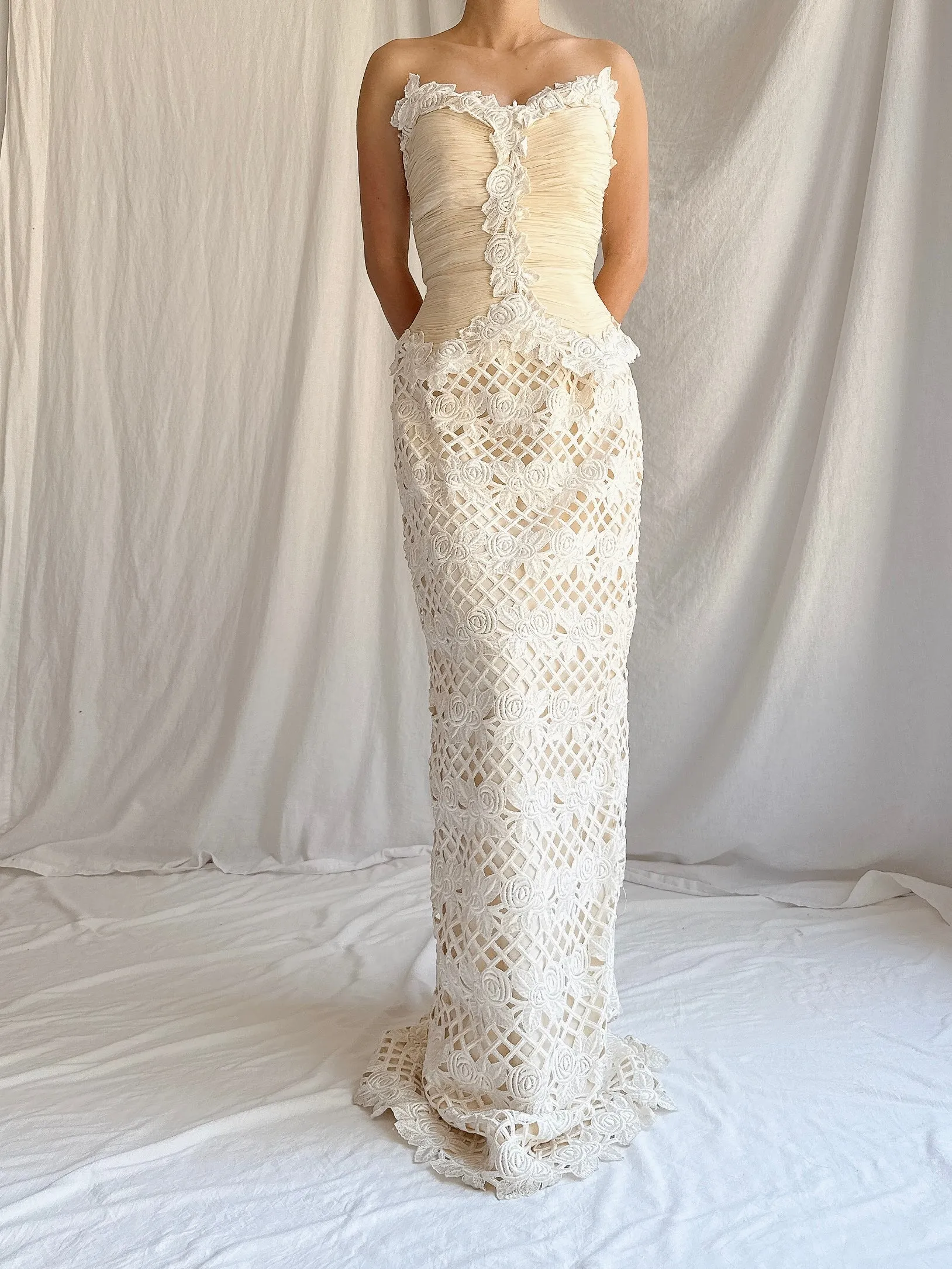 Vintage Silk Cutout Column Gown - XS/S