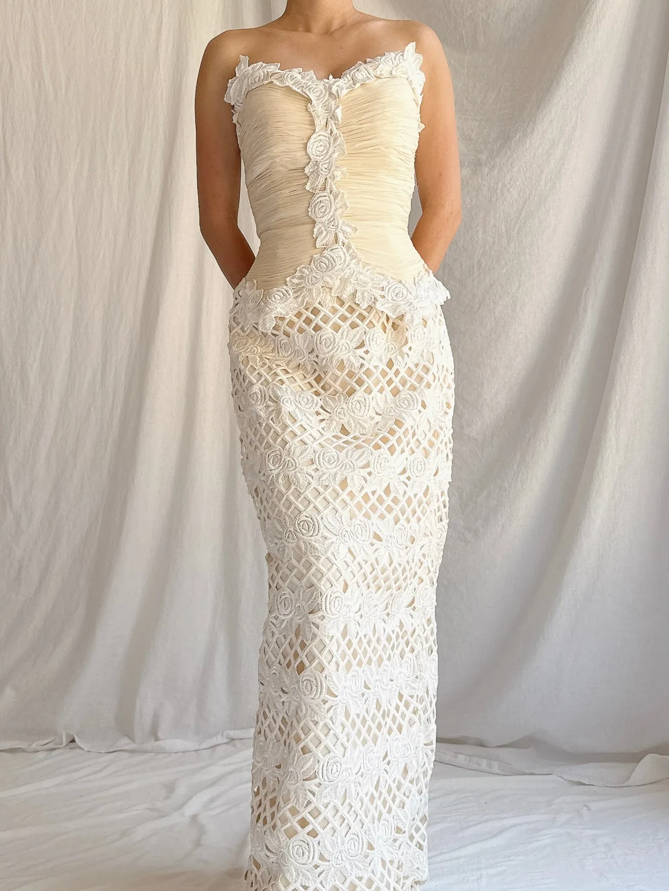 Vintage Silk Cutout Column Gown - XS/S