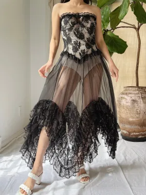 Vintage Strapless Ruffle Negligee - L