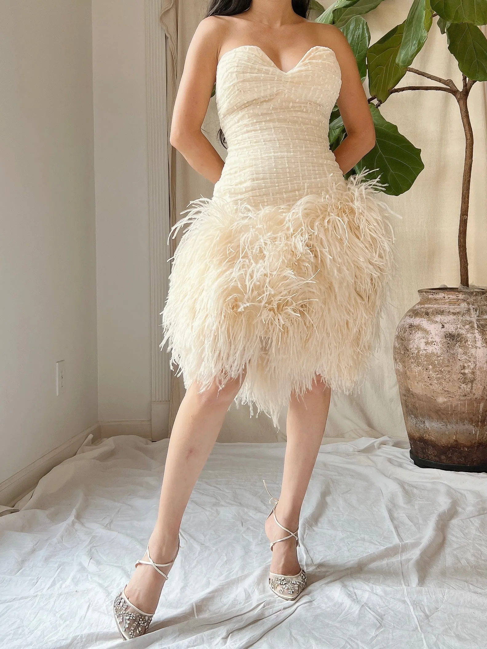 Vintage Sweetheart Feather Dress - S