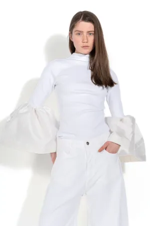 WHITE TURTLENECK PUFF SLEEVE TOP