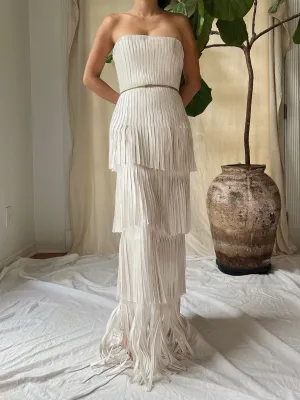 Y2K Oyster Satin Fringe Gown - S/4