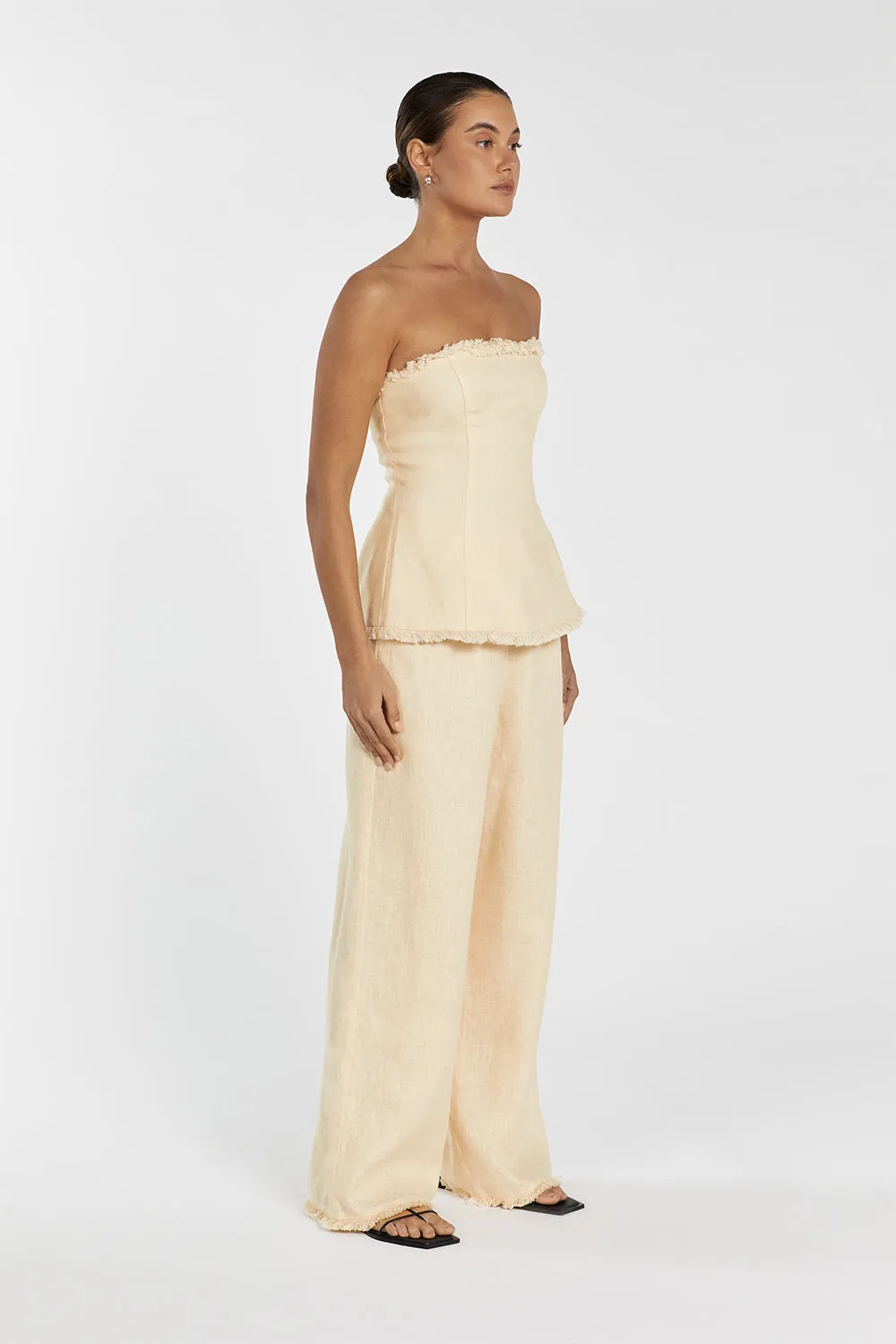 ZAHARA LEMON LINEN FRINGED PANT