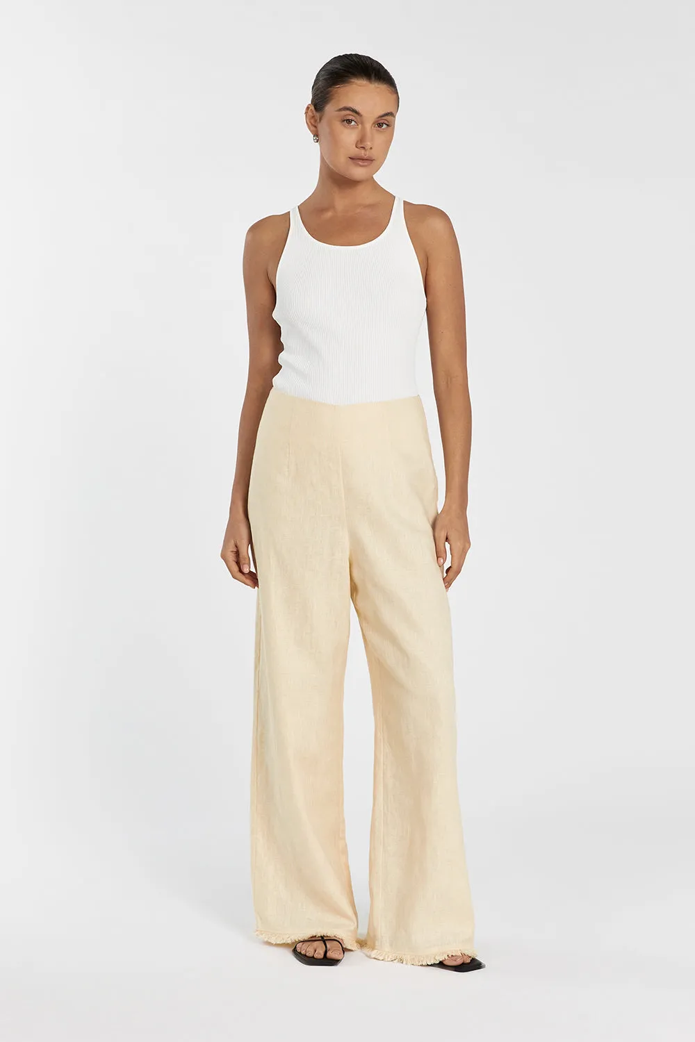 ZAHARA LEMON LINEN FRINGED PANT