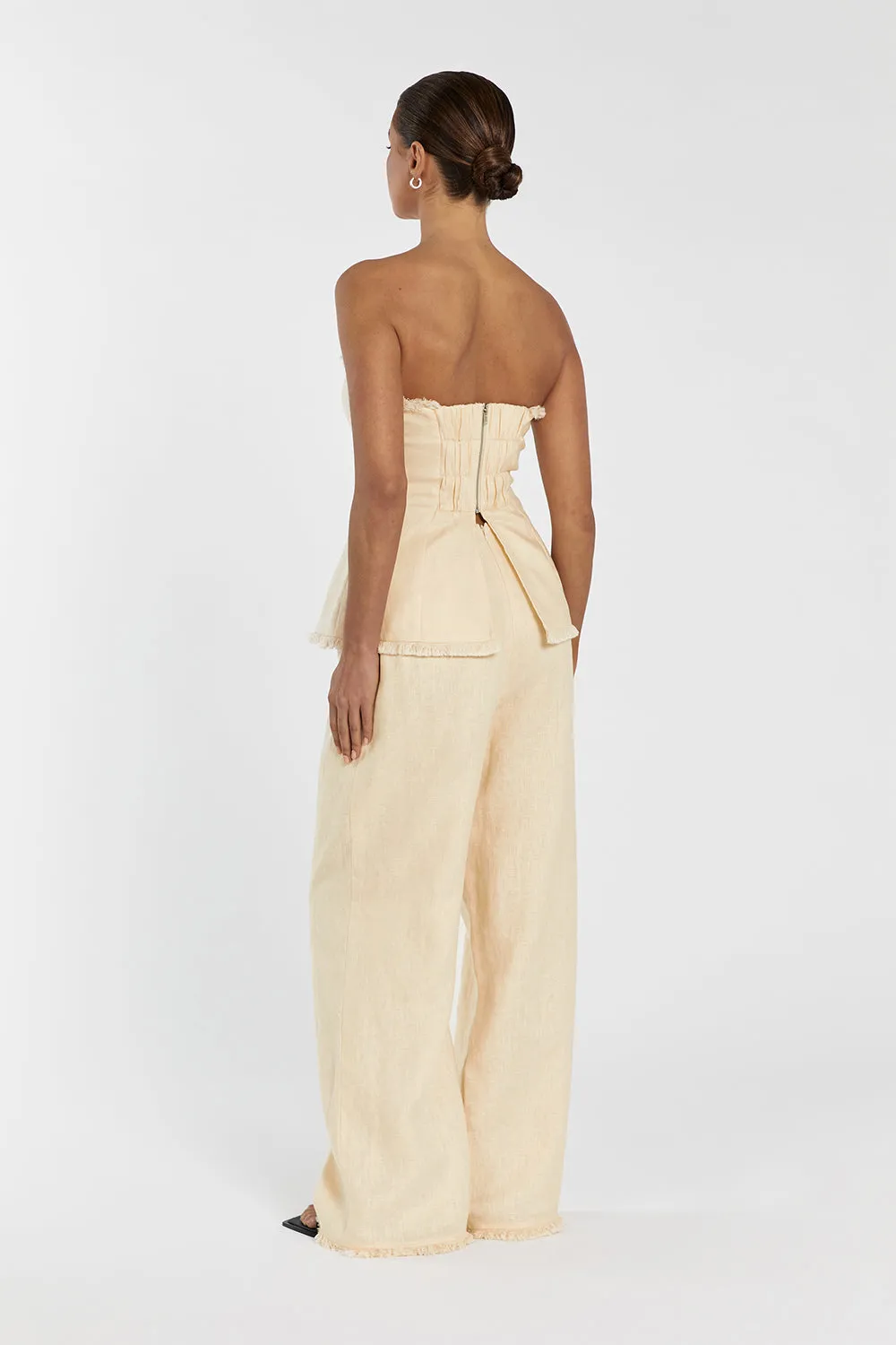 ZAHARA LEMON LINEN FRINGED PANT